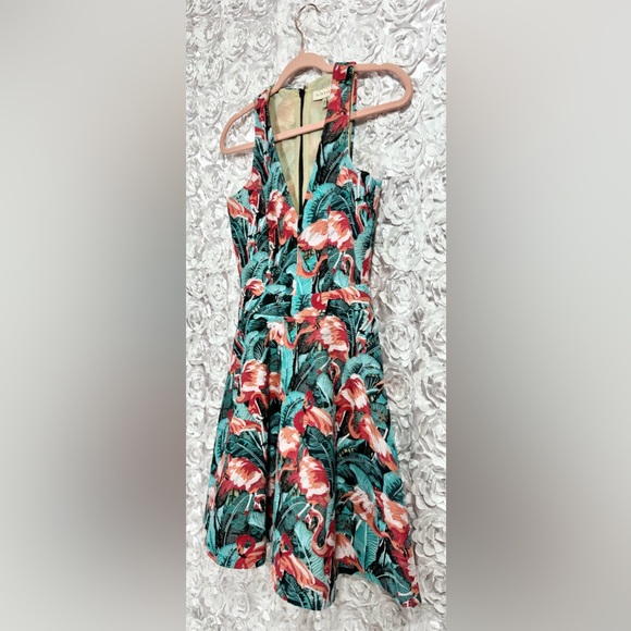 Elle Sasson Flamingo Tropical Print Dress, Size 2US/34UK A-Line Retails $995 - Picture 4 of 12